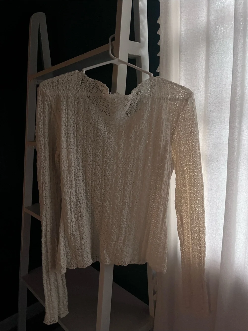 Free People Cream Open-Knit Long Sleeve Top